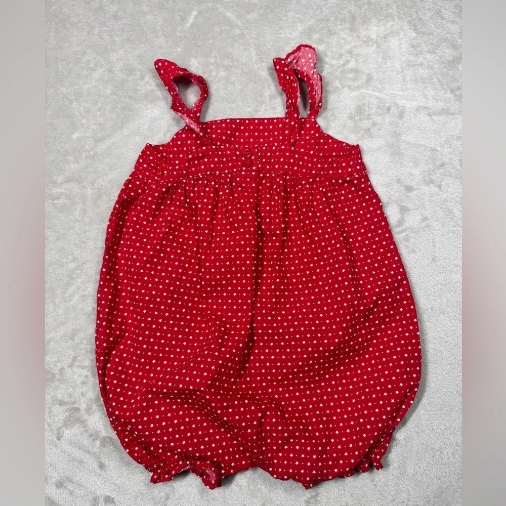 Baby Gap Red White Star Sleeveless Ruffle Straps Cotton Bubble Romper 6-12 M